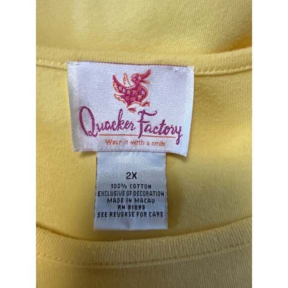 Quacker Factory Yellow Scoop Neck Top W/ Rhinestone & Grommet Design Size 2X - Picture 8 of 10